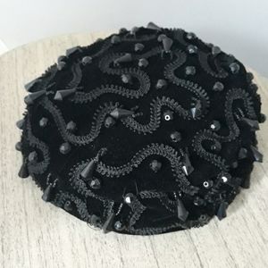 Vintage Black Velvet Beaded Hat